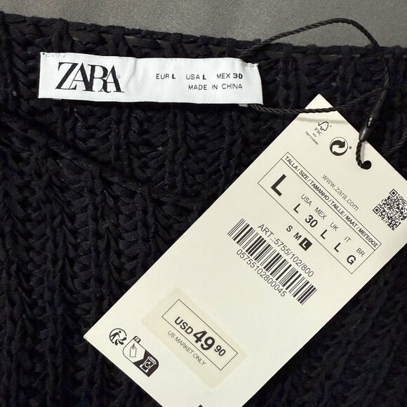 Zara Sweater Women's Large Long Sleeve Ribbed Knit Stretch Relaxed Fit Black - Picture 11 of 13